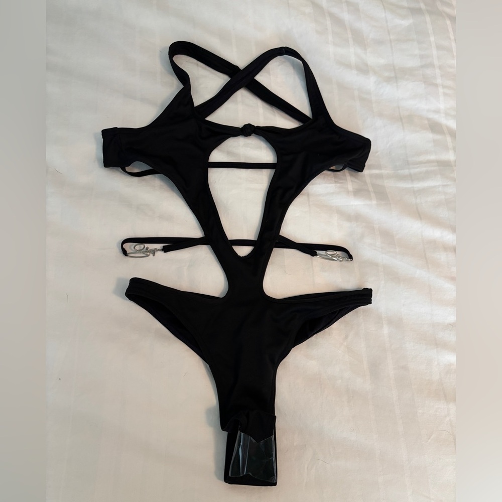 Black Strappy One-Piece Swimsuit